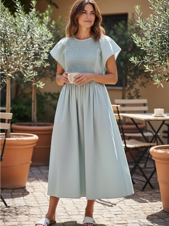 Anna Cate Dresses & Skirts - Light Mint Smocked Midi Dress with Flutter Sleeves